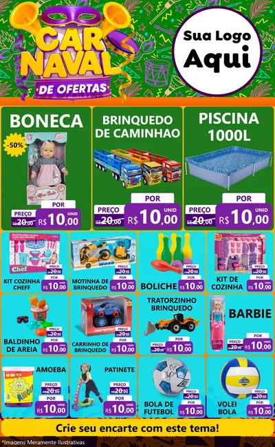 Modelo de Encarte para Encarte Grande com o tema Carnaval de Ofertas para Brinquedos