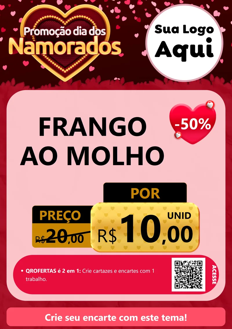 Modelo de Cartaz para Cartaz A4 Vertical com o tema Promoção Dia Dos Namorados para Restaurante