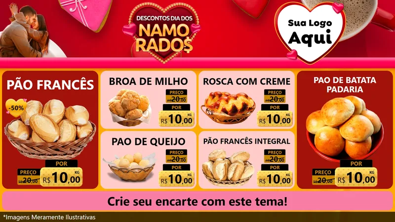 Modelo de TV para TV Horizontal com o tema Descontos Dia dos Namorados para Padaria