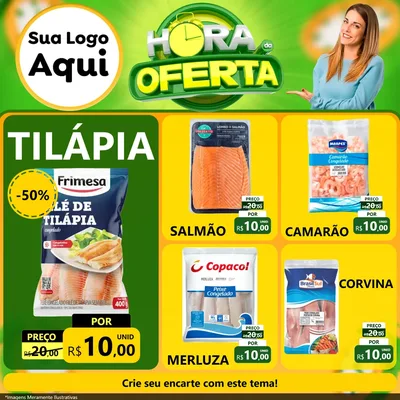 Modelo de Rede Social para Feed Facebook com o tema Hora da Oferta para Peixaria