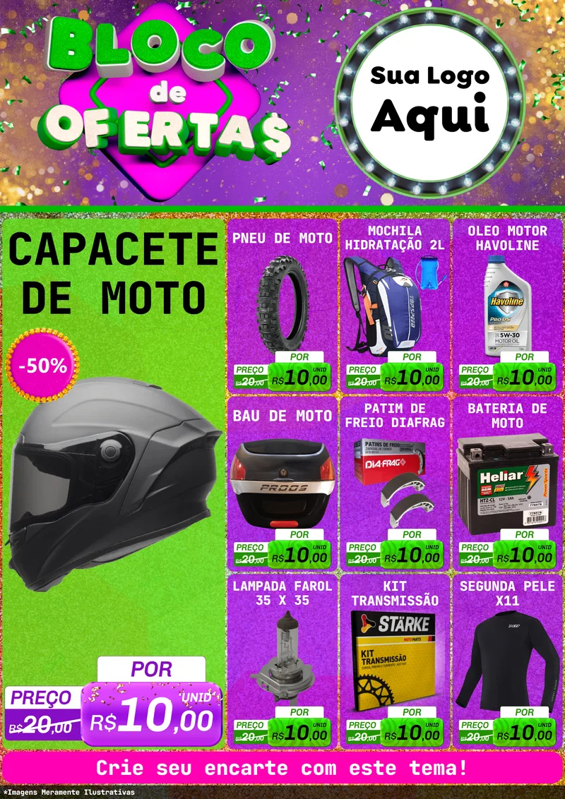 Modelo de Encarte para Encarte A4 Vertical com o tema Bloco de Ofertas para Moto peças