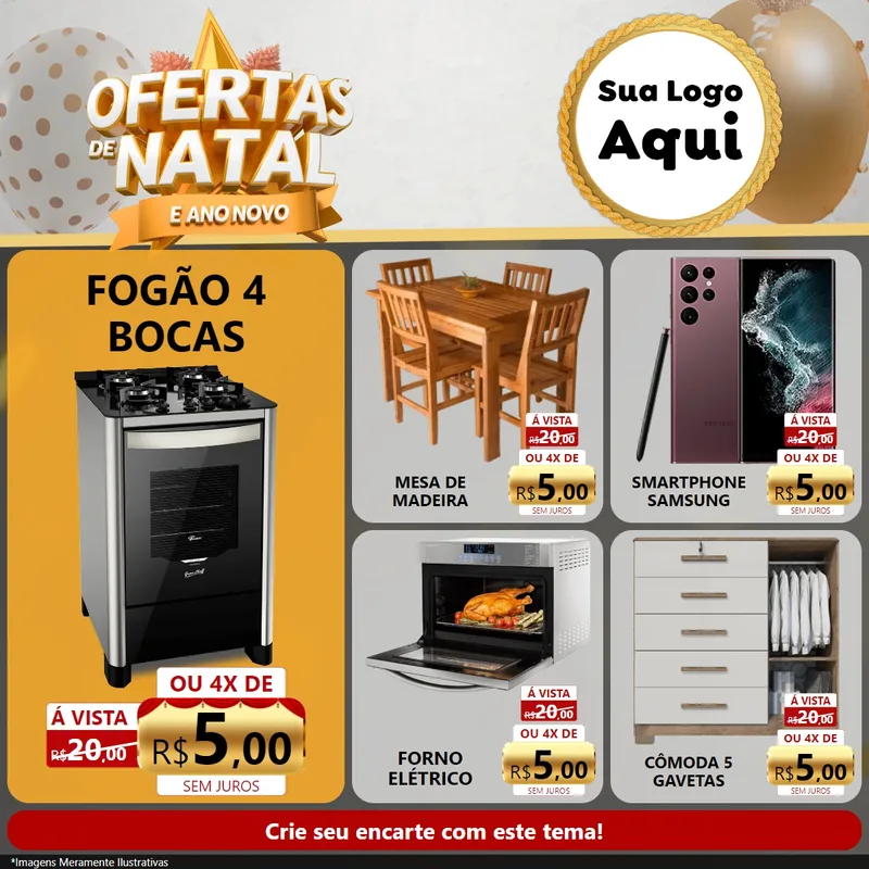 Modelo de Rede Social para Feed Facebook com o tema Ofertas De Natal E Ano Novo para Móveis e Eletro