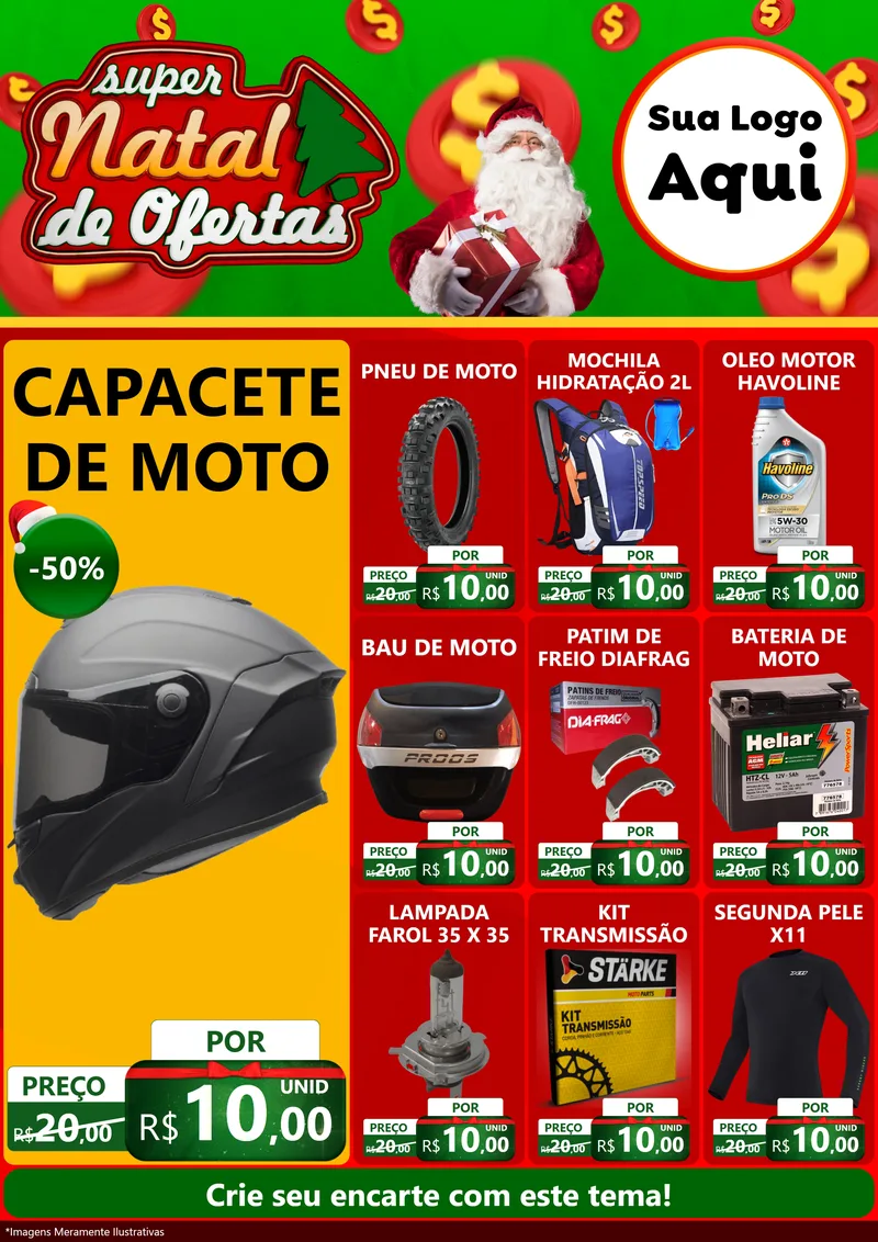 Modelo de Encarte para Encarte A4 Vertical com o tema Super Natal de Ofertas para Moto peças