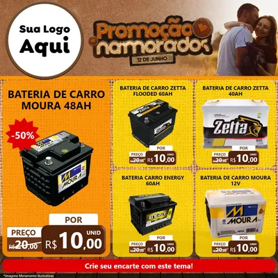 Modelo de Rede Social para Feed Facebook com o tema Promoção Namorados para Baterias Elétricas