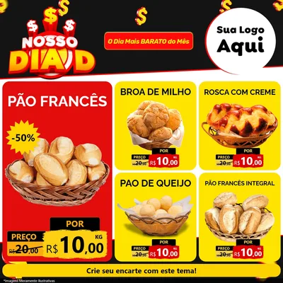 Modelo de Rede Social para Feed Facebook com o tema Nosso Dia D para Padaria