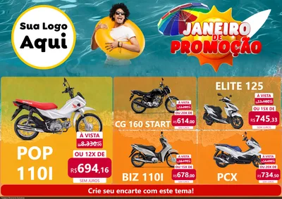 Modelo de Encarte para Encarte A4 Horizontal com o tema Janeiro de Promoção para Concessionaria de Motos