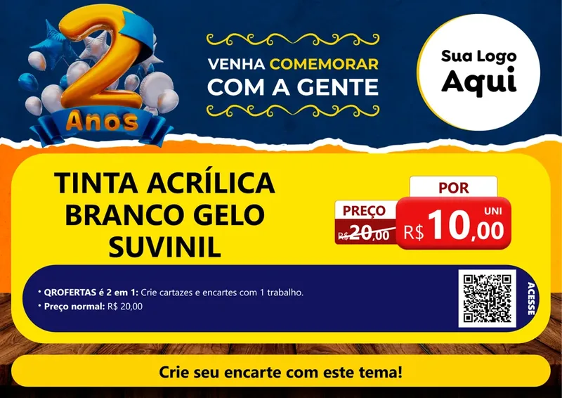 Modelo de Cartaz para Cartaz A4 Horizontal com o tema Aniversário de 2 anos para Tintas e Ferramentas