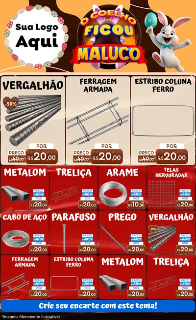 Modelo de Encarte para Encarte Grande com o tema O Coelho Ficou Maluco - Páscoa para Ferragens