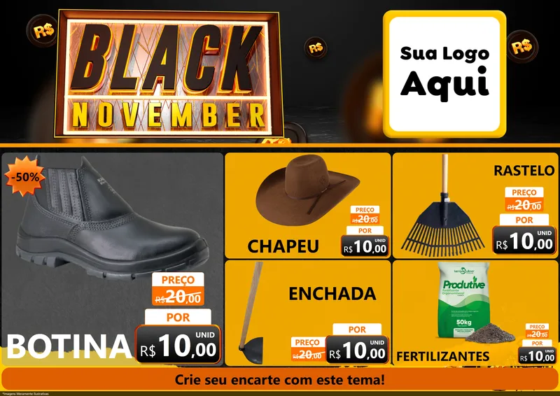 Modelo de Encarte para Encarte A4 Horizontal com o tema Black November para Agropecuária