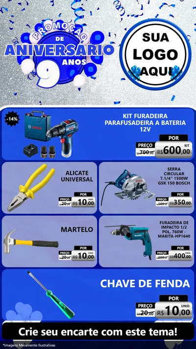 Modelo de TV para TV Vertical com o tema Promoção de Aniversário - 9 Anos para Maquinas e Ferramentas