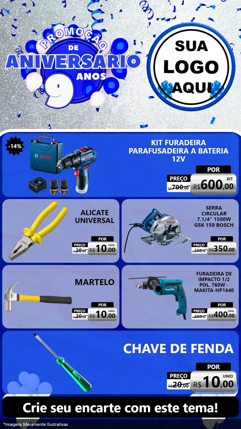 Modelo de TV para TV Vertical com o tema Promoção de Aniversário - 9 Anos para Maquinas e Ferramentas