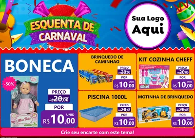 Modelo de Encarte para Encarte A4 Horizontal com o tema Esquenta de Carnaval para Brinquedos