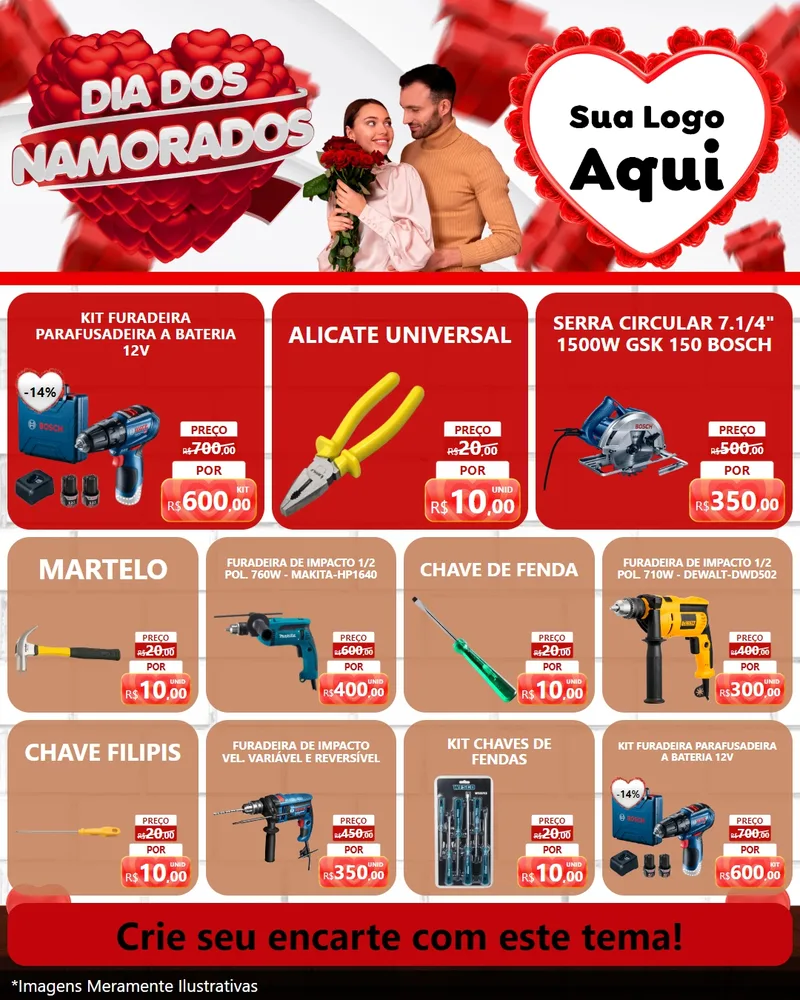 Modelo de Rede Social para Feed Instagram com o tema Dia dos Namorados para Maquinas e Ferramentas