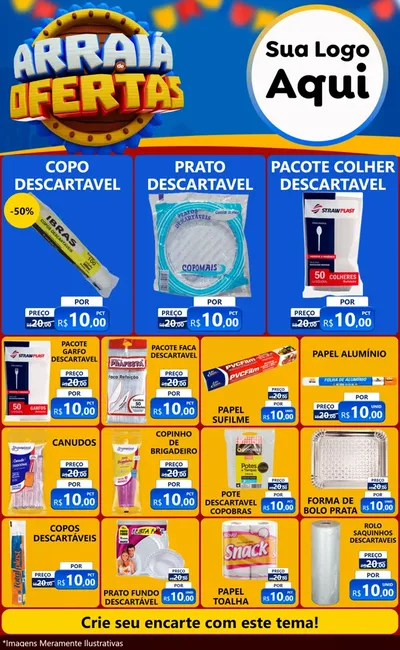 Modelo de Encarte para Encarte Grande com o tema Arraiá de Ofertas - Junina para Embalagens