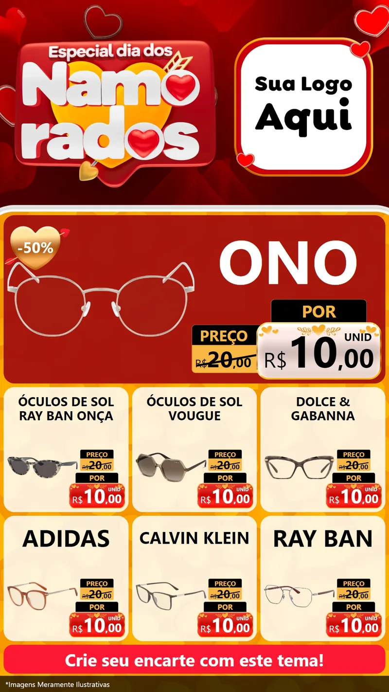 Modelo de Rede Social para Stories com o tema Especial Dia dos Namorados para Óticas