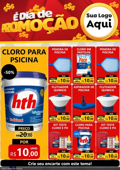 Modelo de Encarte para Encarte A4 Vertical com o tema É Dia De Promoção para Produtos para Piscina