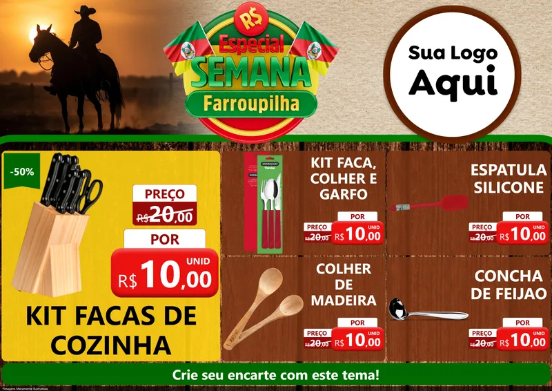 Modelo de Encarte para Encarte A4 Horizontal com o tema Especial Semana Farroupilha para Utilidades Domésticas
