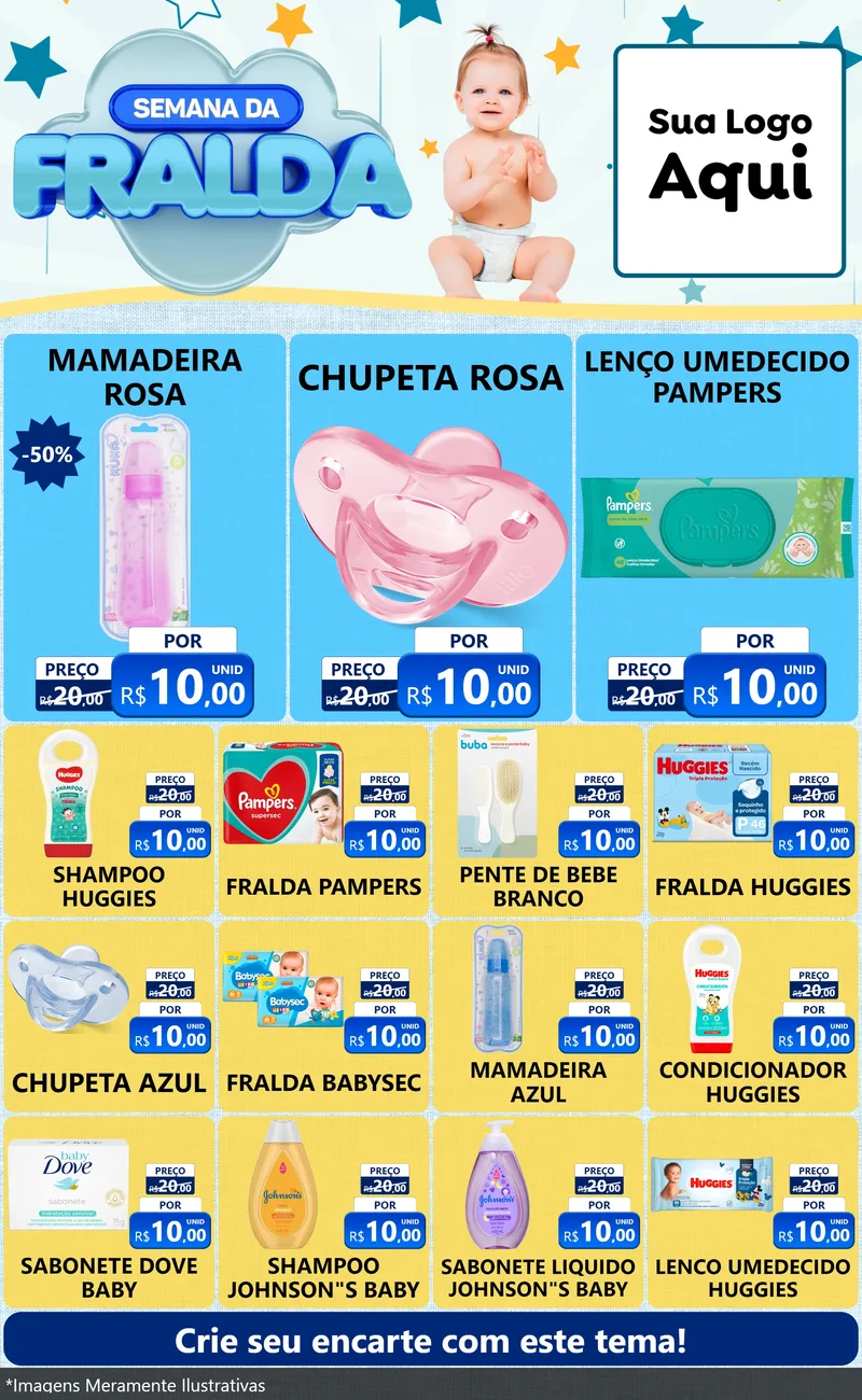 Modelo de Encarte para Encarte Grande com o tema Semana da Fralda para Bebês
