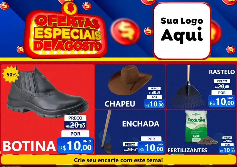 Modelo de Encarte para Encarte A4 Horizontal com o tema Ofertas Especiais de Agosto para Agropecuária