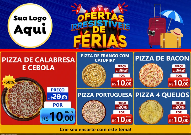 Modelo de Encarte para Encarte A4 Horizontal com o tema Ofertas Irresistíveis de Férias para Pizzaria