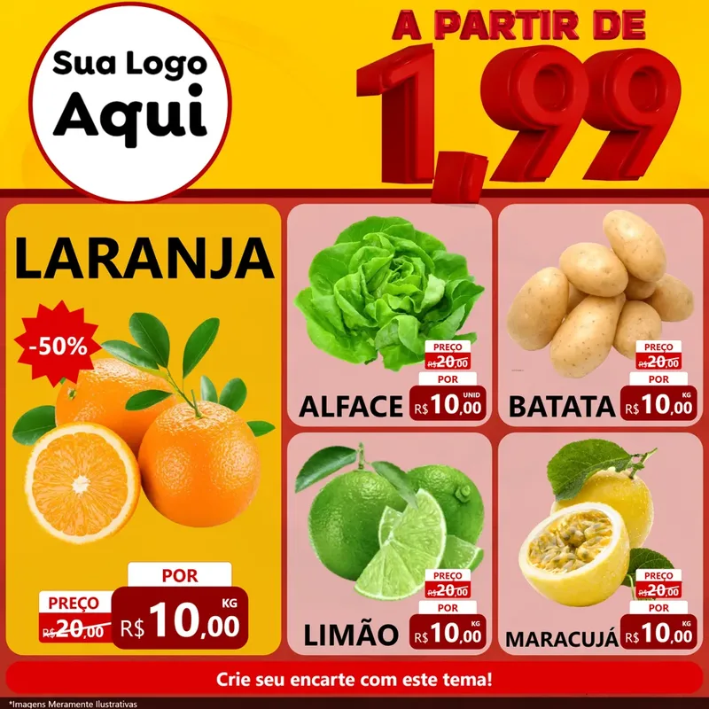 Modelo de Rede Social para Feed Facebook com o tema A Partir de Um e Noventa e Nove - 1,99 para Hortifrúti