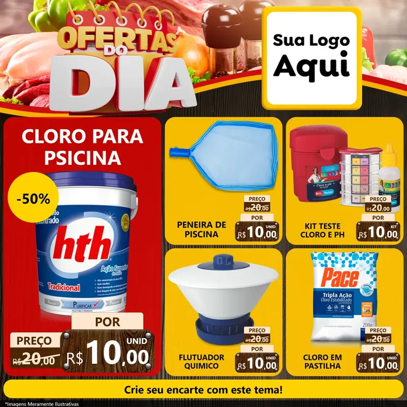 Modelo de Rede Social para Feed Facebook com o tema Ofertas do Dia para Produtos para Piscina