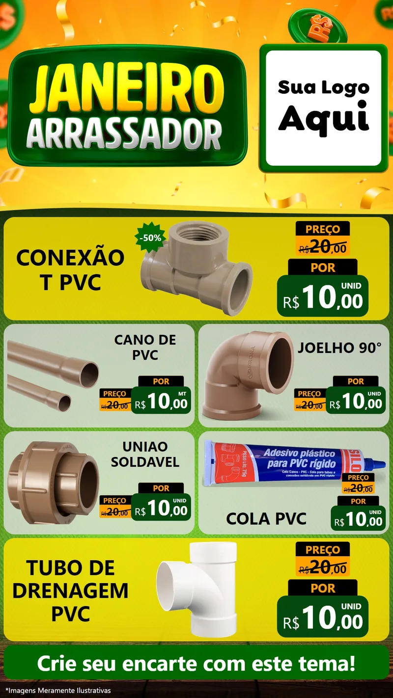 Modelo de TV para TV Vertical com o tema Janeiro Arrasador para Tubos e conexões