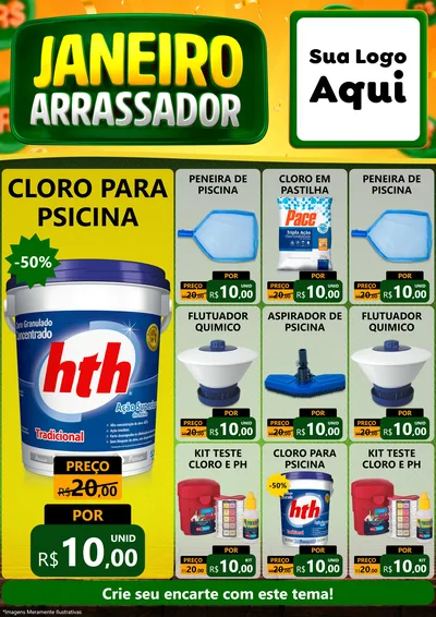 Modelo de Encarte para Encarte A4 Vertical com o tema Janeiro Arrasador para Produtos para Piscina