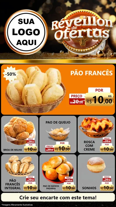 Modelo de Rede Social para Stories com o tema Réveillon de Ofertas para Padaria