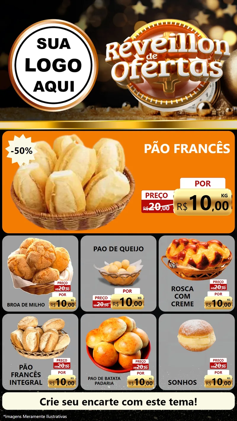 Modelo de Rede Social para Stories com o tema Réveillon de Ofertas para Padaria