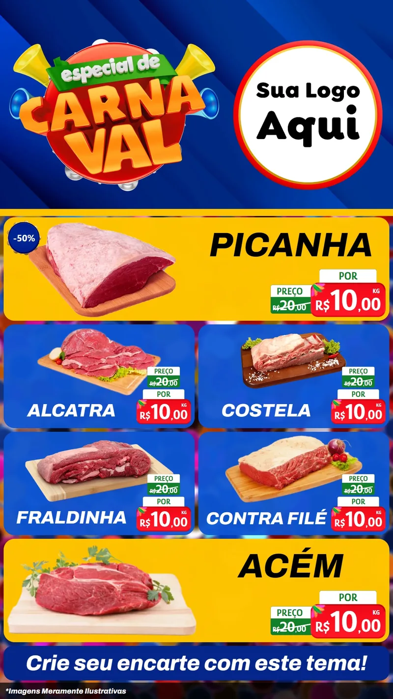 Modelo de TV para TV Vertical com o tema Especial de Carnaval para Açougue