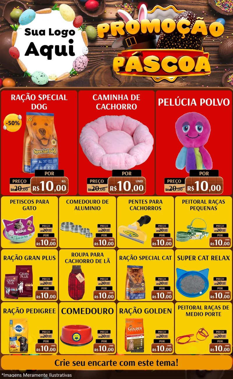 Modelo de Encarte para Encarte Grande com o tema Promoção Páscoa para Pet Shop