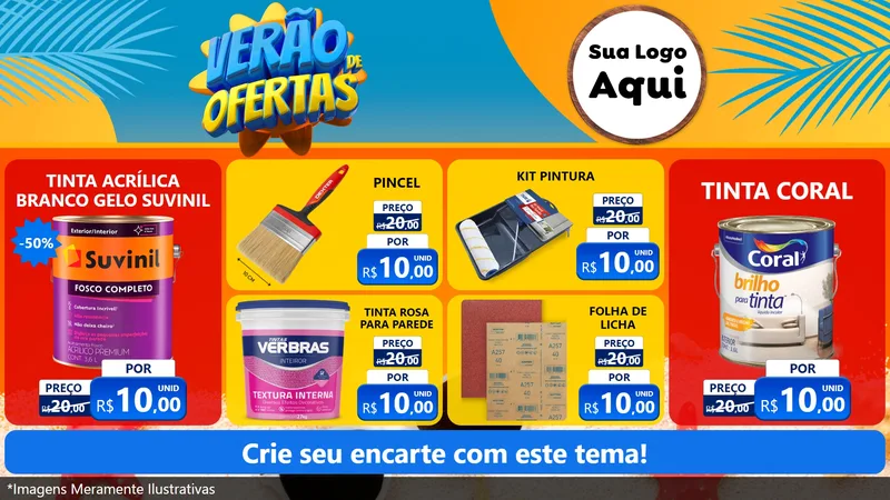 Modelo de TV para TV Horizontal com o tema Verão de Ofertas para Tintas e Ferramentas