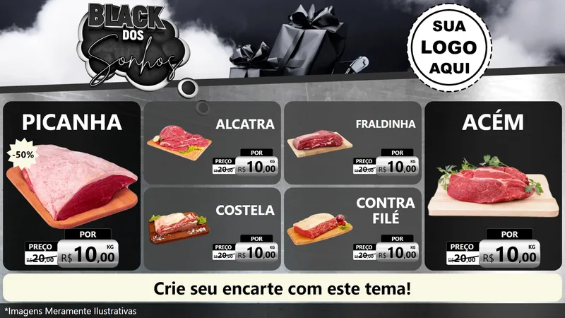 Modelo de TV para TV Horizontal com o tema Black dos Sonhos para Açougue