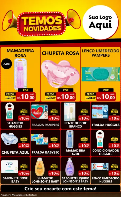 Modelo de Encarte para Encarte Grande com o tema Temos Novidades para Bebês
