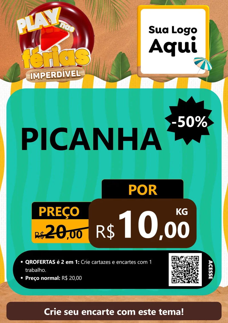 Modelo de Cartaz para Cartaz A4 Vertical com o tema Play Nas Férias Imperdível para Açougue