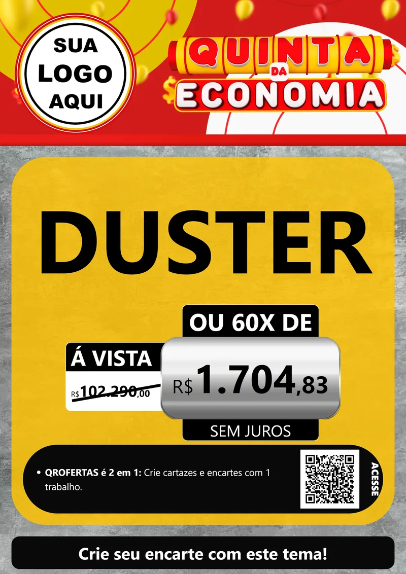 Modelo de Cartaz para Cartaz A4 Vertical com o tema Quinta da Economia para Concessionaria de Carros