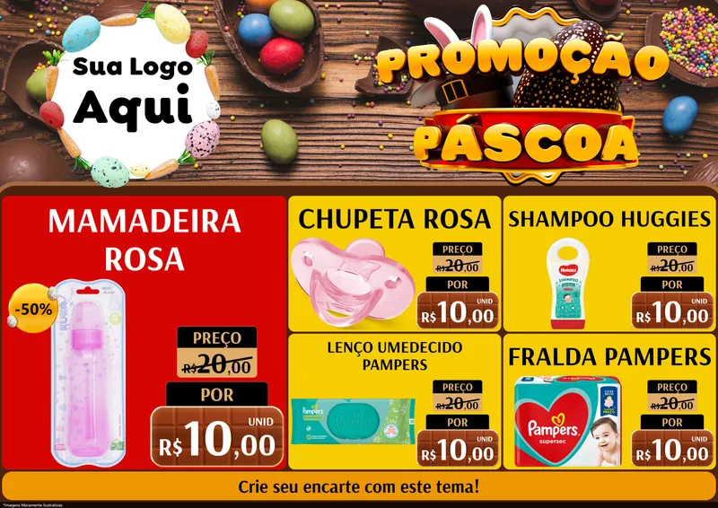 Modelo de Encarte para Encarte A4 Horizontal com o tema Promoção Páscoa para Bebês