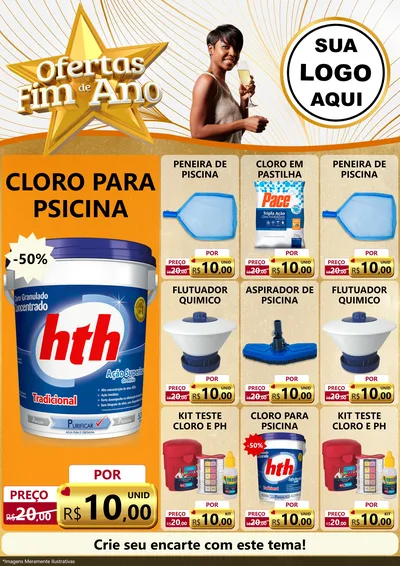 Modelo de Encarte para Encarte A4 Vertical com o tema Ofertas Fim de Ano para Produtos para Piscina