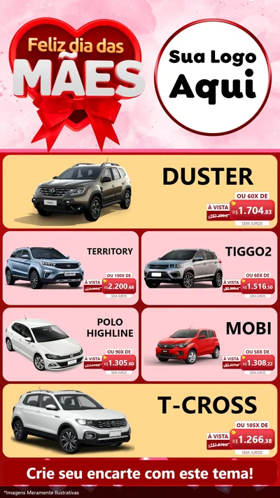 Modelo de TV para TV Vertical com o tema Feliz Dia Das Mães para Concessionaria de Carros
