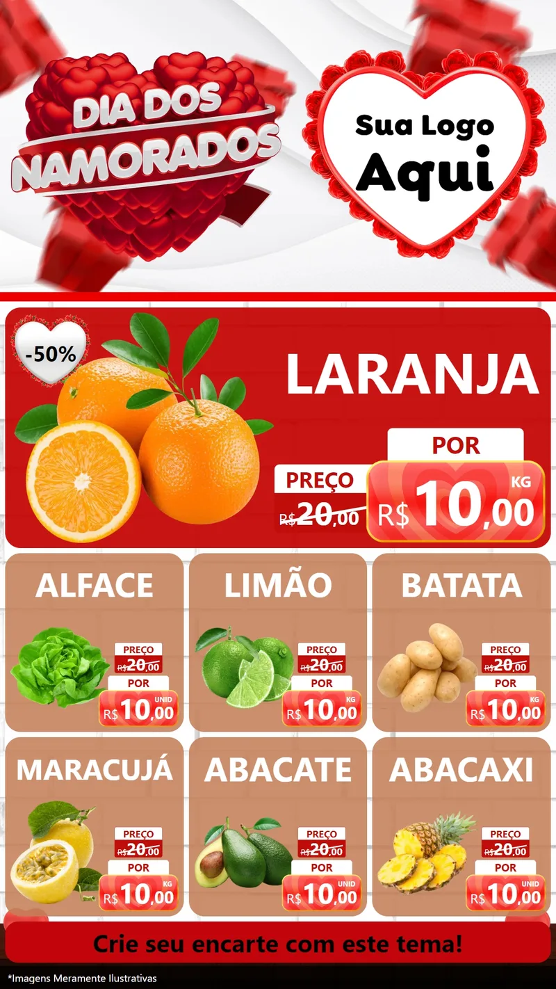 Modelo de Rede Social para Stories com o tema Dia dos Namorados para Hortifrúti