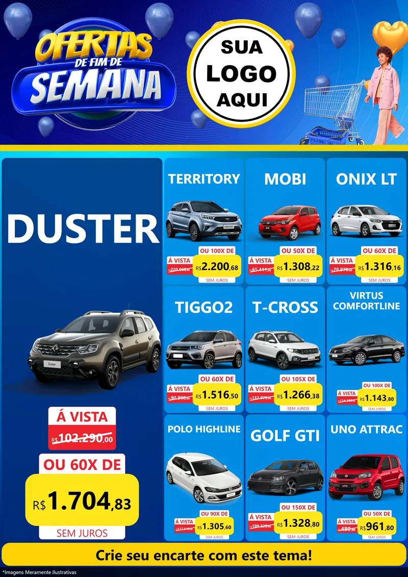 Modelo de Encarte para Encarte A4 Vertical com o tema Ofertas de Fim de Semana para Concessionaria de Carros