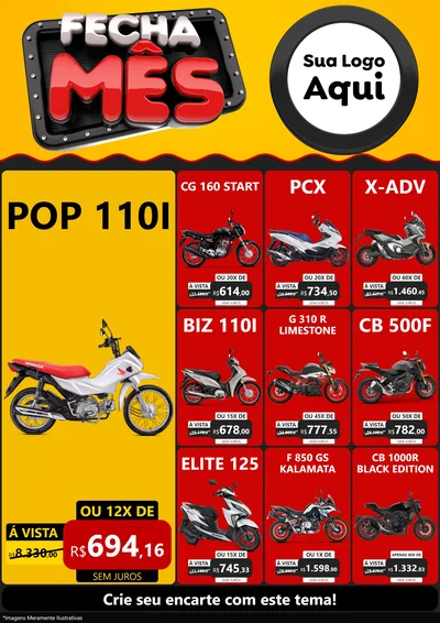 Modelo de Encarte para Encarte A4 Vertical com o tema Fecha Mês para Concessionaria de Motos