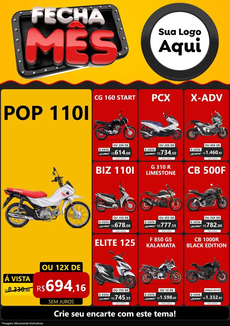 Modelo de Encarte para Encarte A4 Vertical com o tema Fecha Mês para Concessionaria de Motos