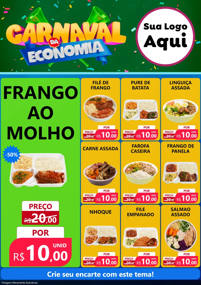 Modelo de Encarte para Encarte A4 Vertical com o tema Carnaval da Economia para Restaurante