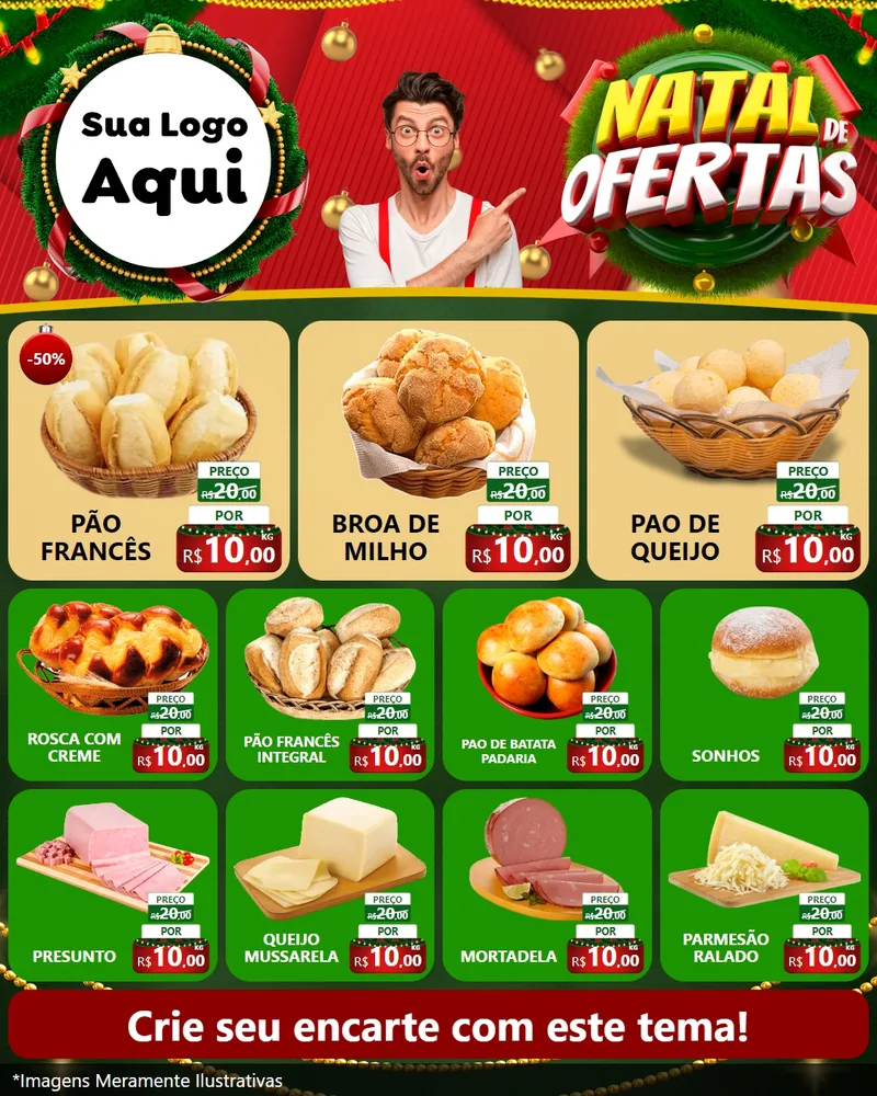 Modelo de Rede Social para Feed Instagram com o tema Natal de Ofertas para Padaria