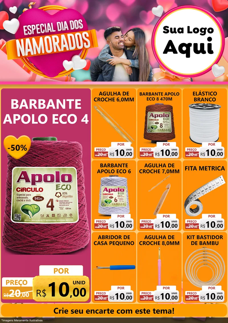 Modelo de Encarte para Encarte A4 Vertical com o tema Especial Dia dos Namorados para Armarinho e Aviamentos