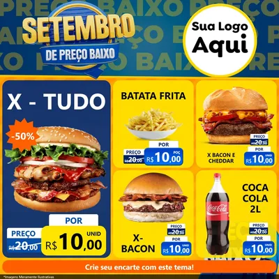 Modelo de Rede Social para Feed Facebook com o tema Setembro De Preço Baixo para Hamburgueria