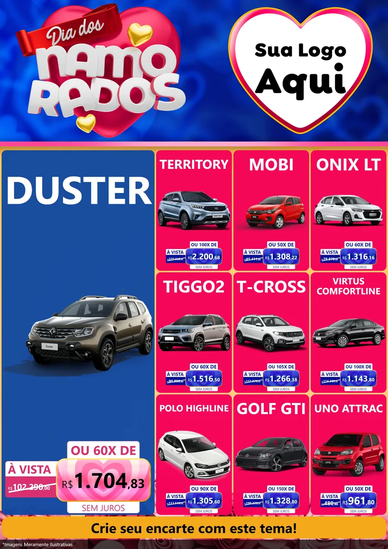 Modelo de Encarte para Encarte A4 Vertical com o tema Dia dos namorados para Concessionaria de Carros