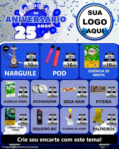 Modelo de Rede Social para Feed Instagram com o tema Promoção de Aniversário - 25 Anos para Tabacaria